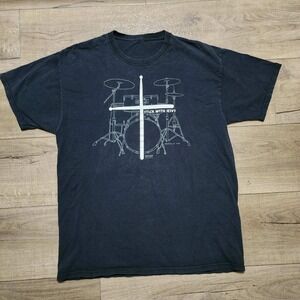 Y2K Kerusso Mens Stick With Jesus Drum Set Christian Graphic T-Shirt Navy Blue m